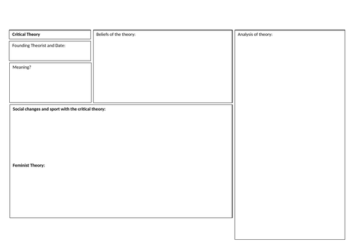 Unit 12: Socio-cultural Issues in Sport -Critical Theory Worksheet