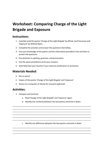 Worksheet: Comparing Charge of the Light Brigade and Exposure
