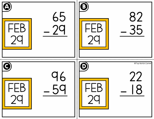Leap Year Day 2024 2 Digit Subtraction with Regrouping