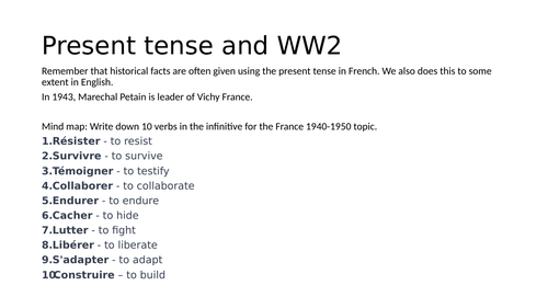 ww2 and present tense translation and revision - French