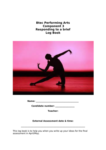 Btec Dance Component 3 log booklet