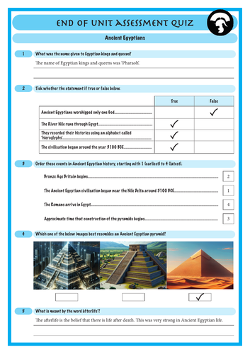 History Assessment Quiz End of Unit KS2