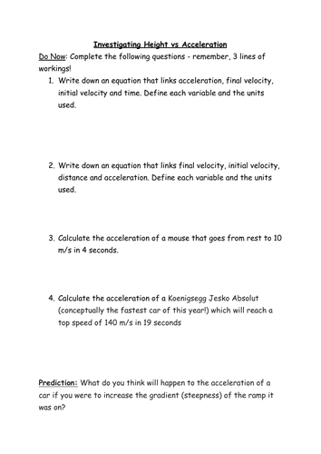 Investigating Acceleration - varying height of ramp