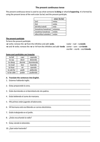 Present continuous tense Spanish