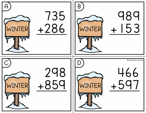 3 Digit Addition with Regrouping Winter Activities