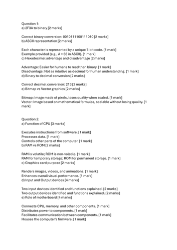 0478 IGCSE Computer Science Paper 1 Computer Systems Practice Questions 1