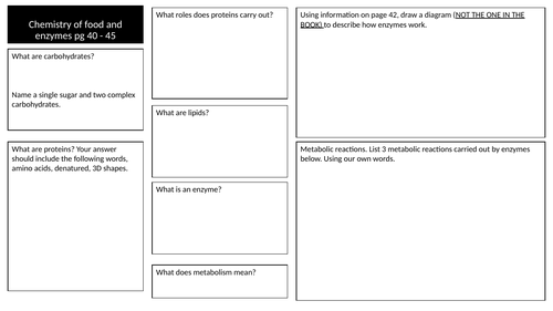 Chemistry of food and enzymes worksheet,