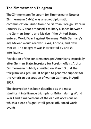 The Zimmermann Telegram Handout