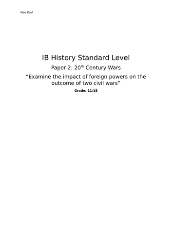 IB DP History Paper 2 Sample / 20th Century Wars / Chinese Civil War & Spanish Civil War
