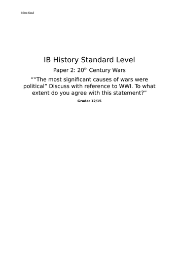 IB DP History Paper 2 Sample / 20th Century Wars / World War 1