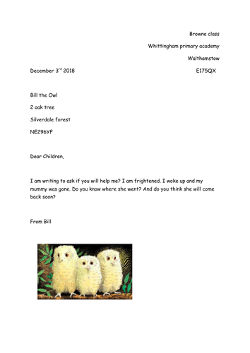 Owl babies letter writing lesson
