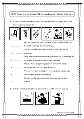 GCSE Biology - Preventing the Spread of Infectious Disease Activity Worksheet