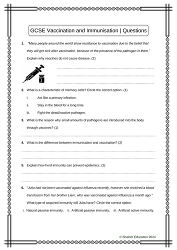 GCSE Biology - Vaccination and Immunisation Practice Questions