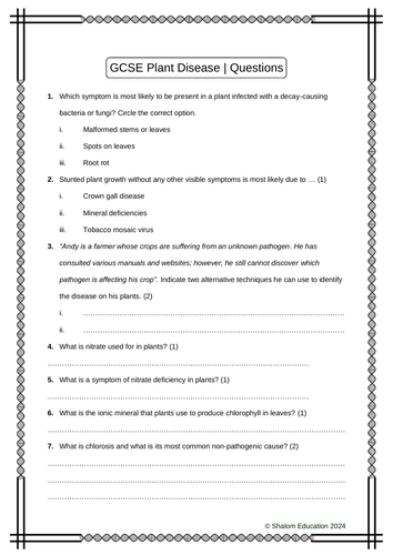 GCSE Biology - Plant Disease Practice Questions