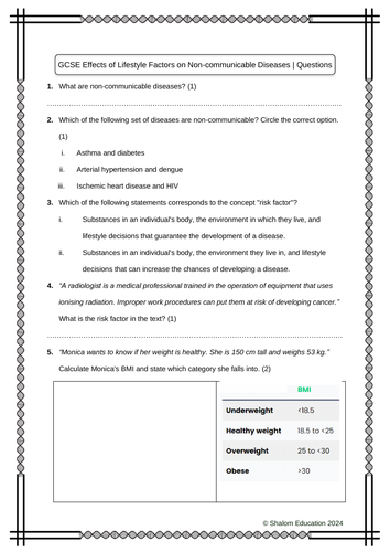 GCSE Biology - Effects of Lifestyle Factors on Non-communicable Diseases Practice Questions