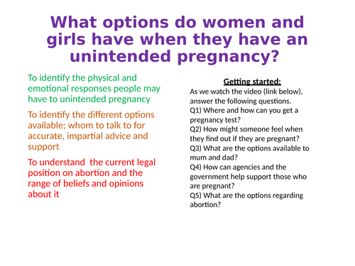 What options do women and girls have when they have an unintended pregnancy?