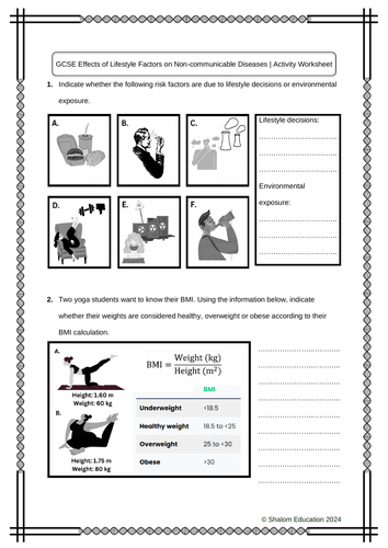 GCSE Biology - Effects of Lifestyle Factors on Non-communicable Diseases Activity Worksheet