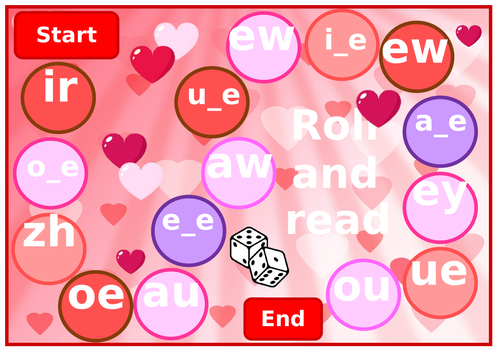Phase 5 Valentines heart roll and read