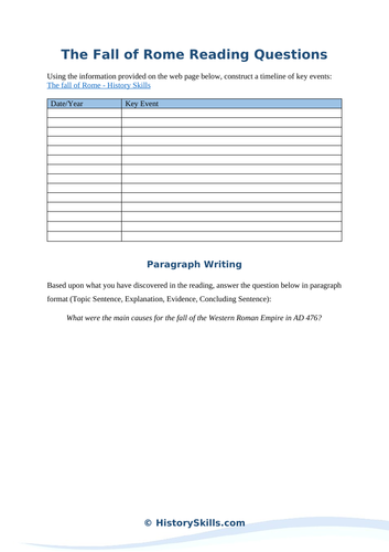 The Fall of Rome Timeline Worksheet