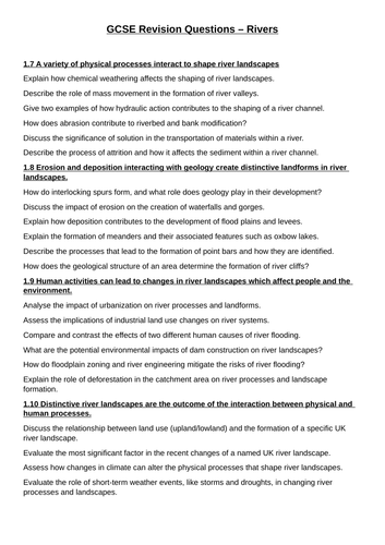 GCSE Revision Questions - Rivers (Edexcel A)