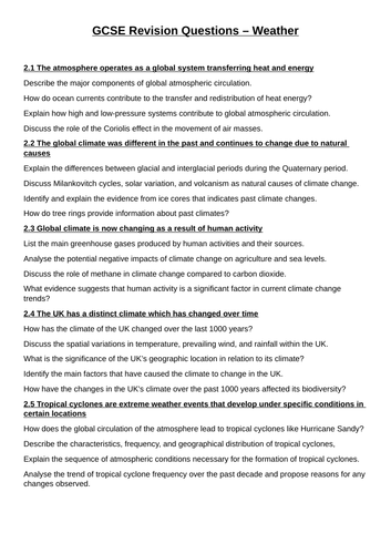 GCSE Revision Questions - Weather Hazards (Edexcel A)