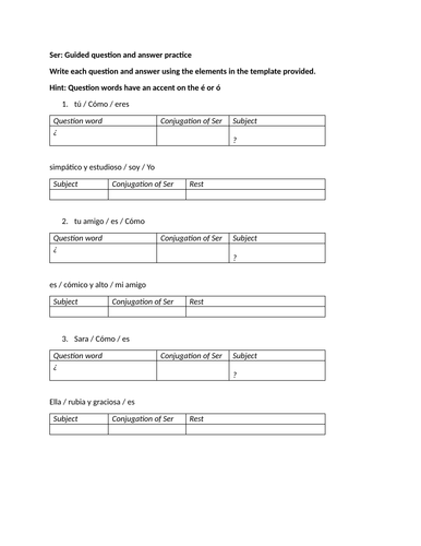 Ser: Guided question and answer practice