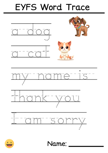 EYFS Simple Word Trace Practice Worksheet