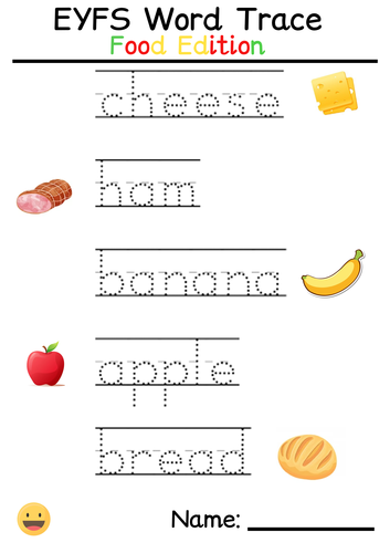 EYFS Food Edition Basic Word Trace