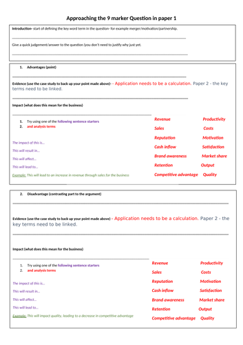 GCSE Business exam technique structure