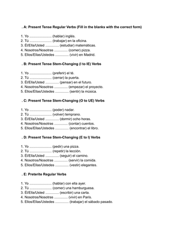 SPANISH GRAMMAR TEST