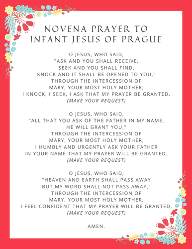 Prayer Poster: Infant Jesus of Prague - Catholic - Prayers - Christmas