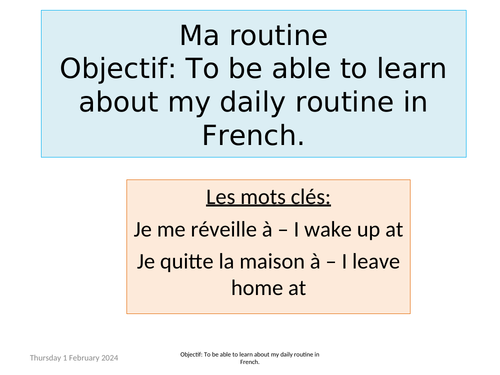 Ma routine - My Daily Routine - French PowerPoint