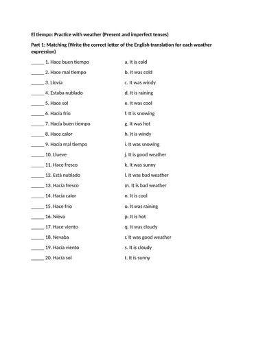 El tiempo: Practice with weather (Present and imperfect tenses)