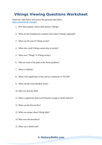 Overview of the Vikings Video Viewing Questions Worksheet