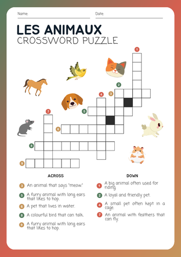 French Pets Worksheets & Puzzles