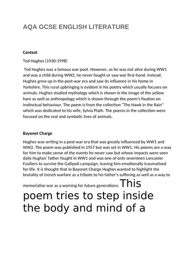 GCSE POETRY ANALYSIS TED HUGHES' POEM "Bayonet Charge"