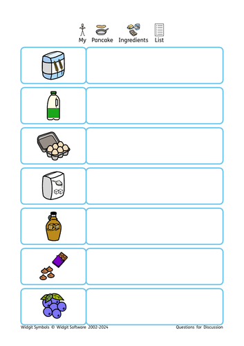 Pancake Day Ingredients Writing Frame (Widgit Symbols) | Teaching Resources