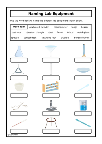 Naming Lab Equipment Worksheet + Answers