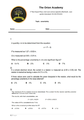 Uncertainty As Level Physics Worksheet | Teaching Resources