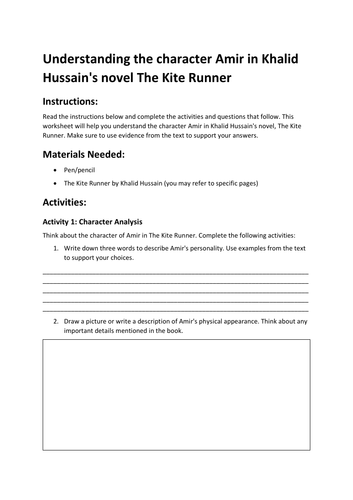 Understanding the character Amir in The Kite Runner
