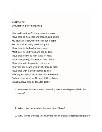 GCSE English Literature poetry anthology Sonnet 43 Elizabeth Barrett Browning