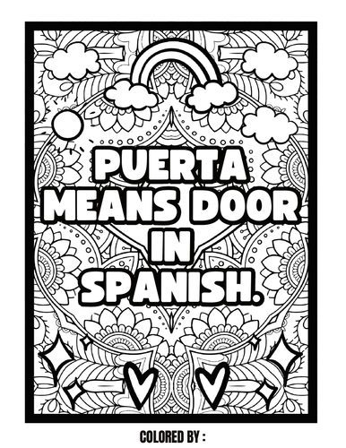 Spanish House Vocabulary Mindfulness Relaxing Coloring Pages, No Prep
