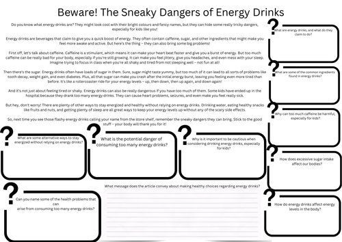 Energy Drink guided reading article with questions