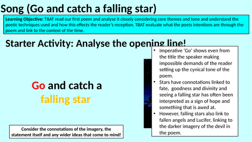 Song (Go and catch a falling star) by John Donne Lesson