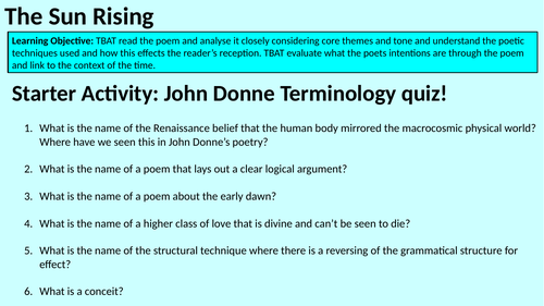 The Sun Rising by John Donne Lesson