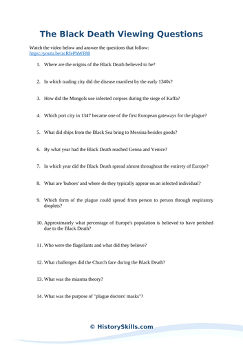 The Black Death Video Viewing Questions Worksheet