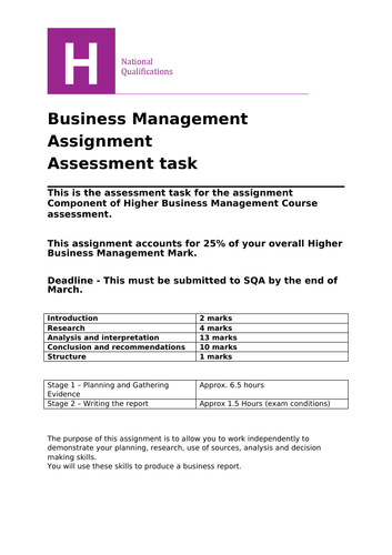 Higher Business Management SQA Assignment