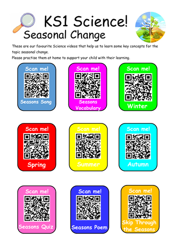 KS1 Science Seasonal Change QR Codes Homework Handout