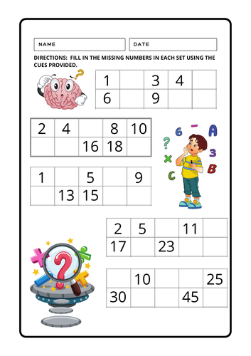 Math Sequence Missing Numbers Worksheets