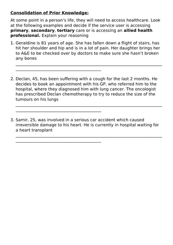 Diabetes, Dementia and CHD - BTEC Health and Social Care Component 2